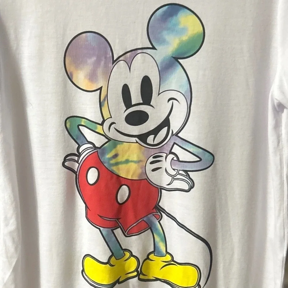 Disney Mickey Mouse Tie Dye Graphic T-Shirt White XL‎ Short Sleeve Curved Hem - Picture 2 of 5
